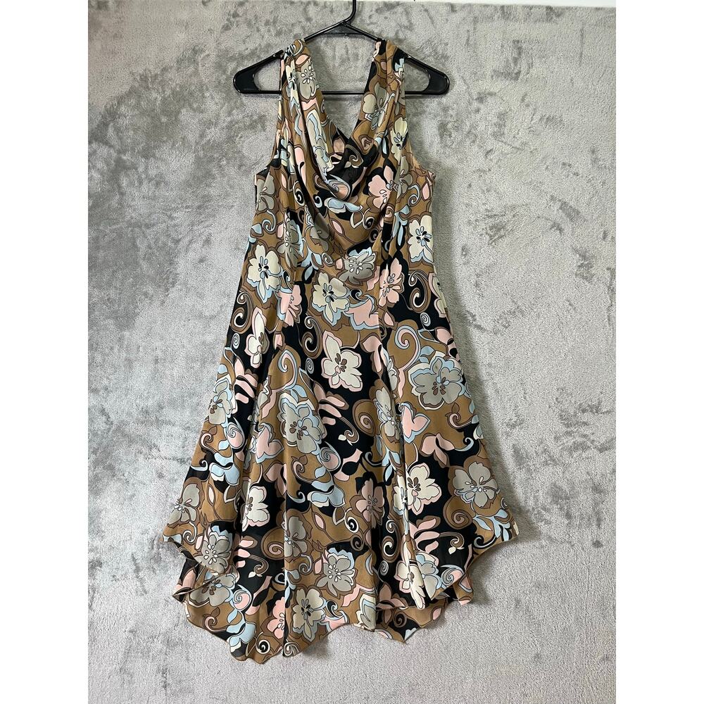 Vintage Y2K Floral Handkerchief Hem Dress‎ Sleeveless Cowl Neck Boho Midi 12